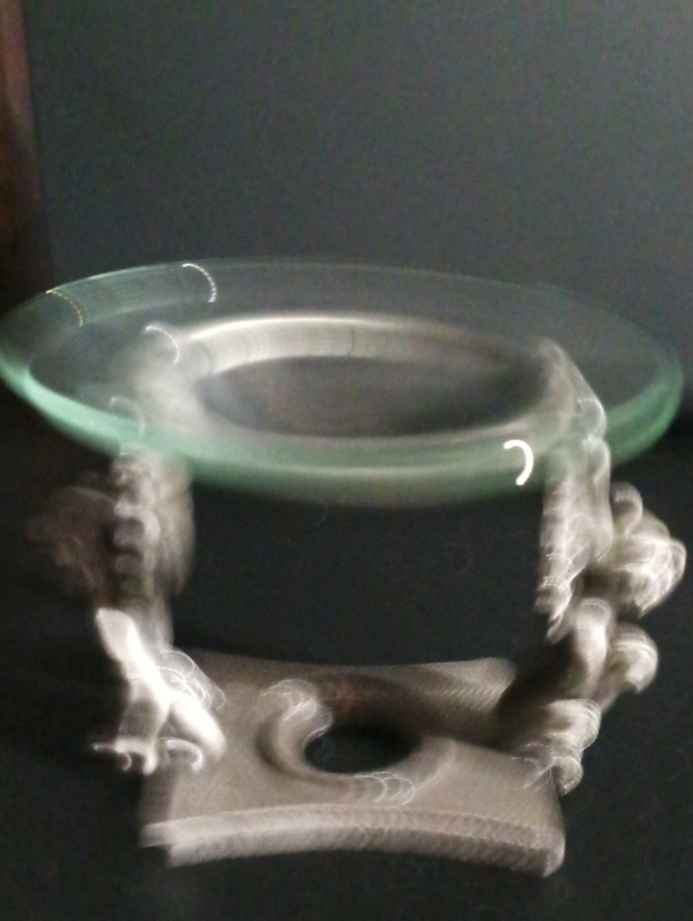 Glass Top Decorative Stand - Gray Metal Base